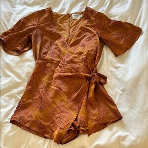 Hello Molly Orange Patterned Romper